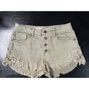Y2K Mossimo Denim High Waisted Button Fly Embroidered Cut Off Shorts